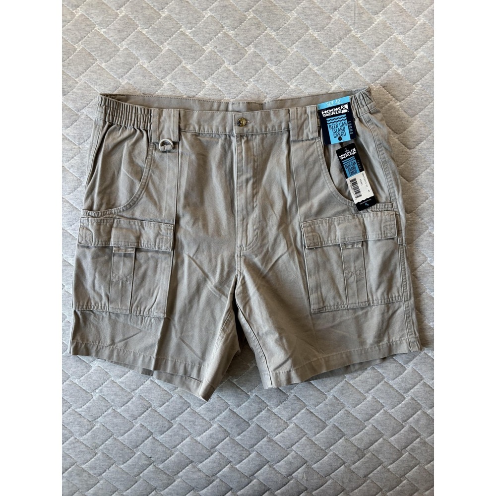 Hook‎ & Tackle Beer Can Island Cargo Shorts Mens 40 Beige Canvas Fishing Outdoor